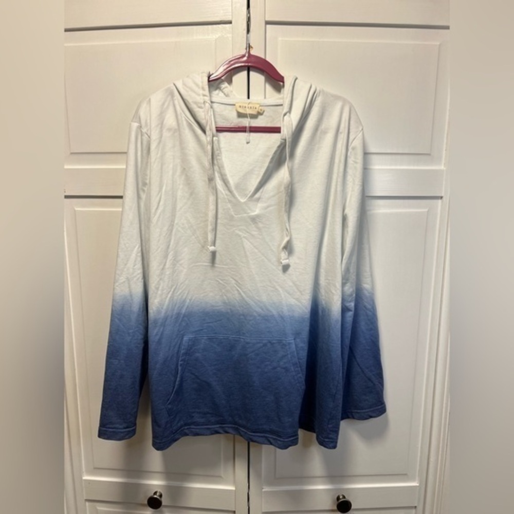 Ninexis Blue And White Ombre’ Pullover With Hoodie Size Women’s 2X